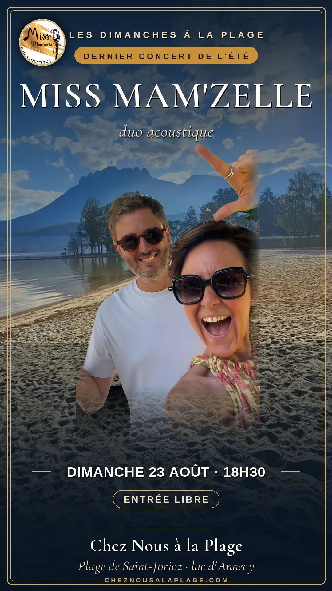 Miss Mam'zelle en concert — duo acoustique, sur la plage de Saint-Jorioz face au lac d'Annecy